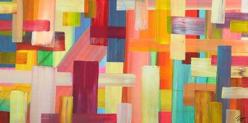 Abstraktes Gemälde bunte Streifen handgemalt Modern Art Leinwand