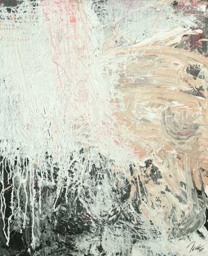 Gemälde Original abstrakt 100x80cm Action Painting Moderne Kunst handgemalt Mischtechnik weiß beige grau Unikat