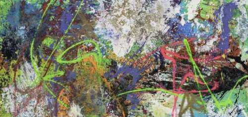 Gemälde Original abstrakt 90x190cm Action Painting expressionistisch handgemalt Mischtechnik schwarz anthrazit weiß Einzelstück