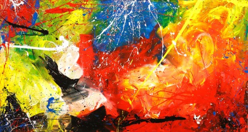 Gemälde Original abstrakt 80x150cm Action Painting Modern Art handgefertigt  rot gelb orange einzigartig