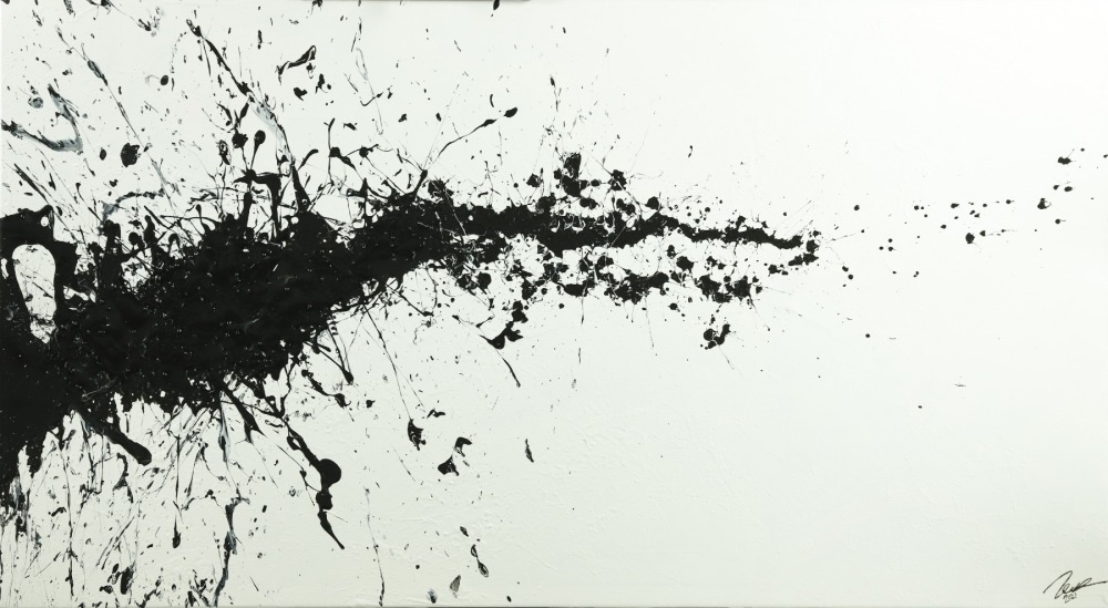 Gemälde Original abstrakt 110x200cm Minimalistisch zeitgenössisch handgefertigt Action Painting schwarz weiss einzigartig