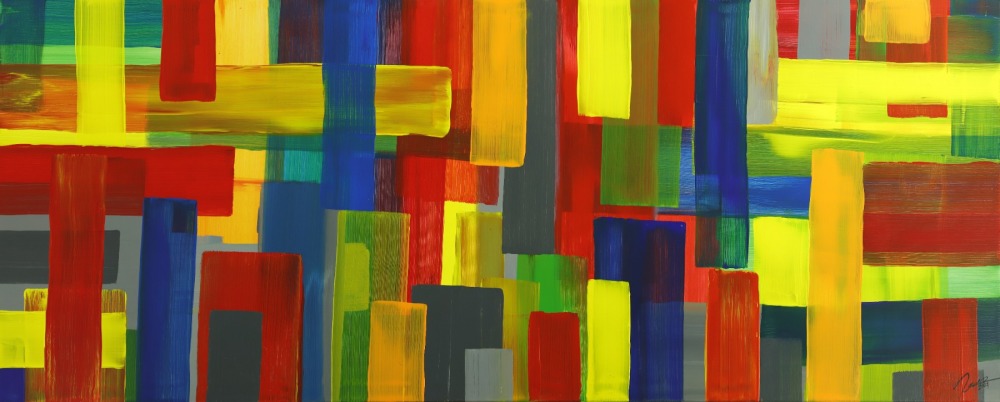 Gemälde Original abstrakt 100x250cm Mischtechnik Moderne Kunst auf Leinwand rot gelb blau grün Einzelstück