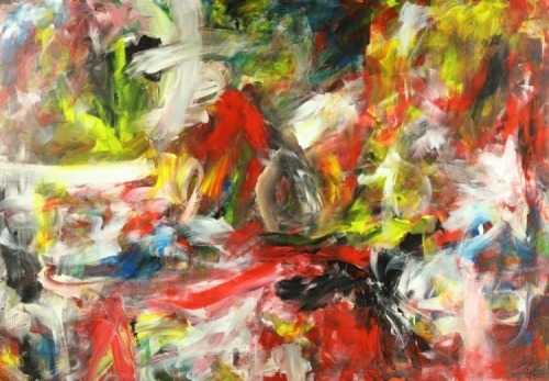 Gemälde Original abstrakt 150x220cm Mischtechnik zeitgenössisch auf Leinwand  weiß rot schwarz gelb einzigartig