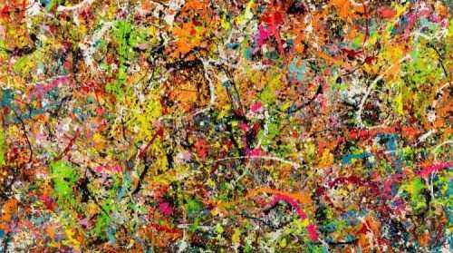 Gemälde Original abstrakt 140x250cm Action Painting Modern Art handgemalt Splash Art bunt pink orange einzigartig