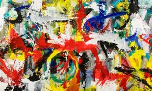 Gemälde Original abstrakt 150x250cm Action Painting Modern Art handgefertigt Mischtechnik weiß schwarz rot einzigartig