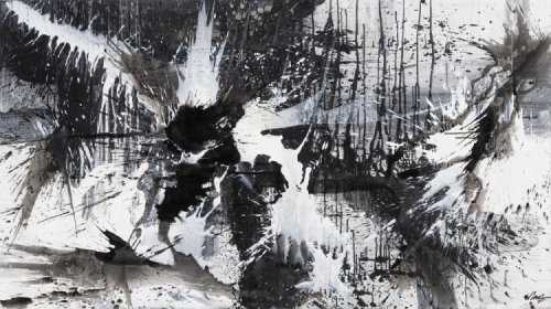 Gemälde Original abstrakt 140x250cm Action Painting expressionistisch auf Leinwand Splash Art schwarz weiss weiß schwarz Unikat