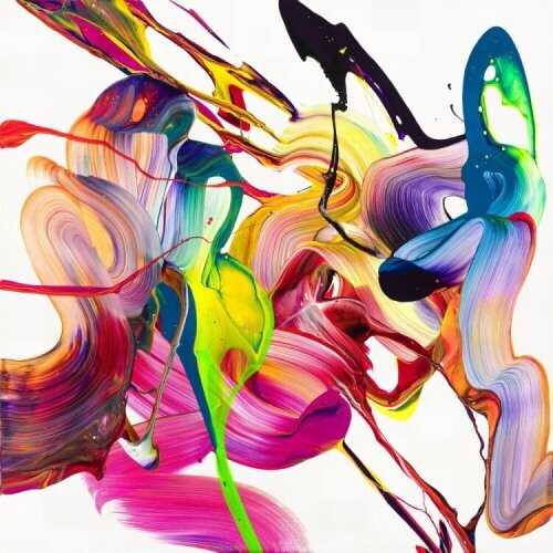 Original Gemälde abstrakt 80x80cm Action Painting Modern Art auf Leinwand Mischtechnik bunt weiß pink hochwertig