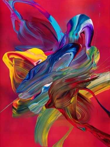 Abstraktes Original Gemälde 80x60cm Action Painting Moderne Kunst handgefertigt Fluid Painting rot pink orange Unikat