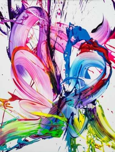 Gemälde Original abstrakt 80x60cm Action Painting zeitgenössisch handgefertigt Splash Art weiß rosa pink hochwertig