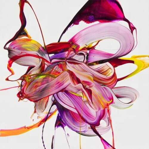 Abstraktes Original Gemälde 100x100cm Action Painting Moderne Kunst auf Leinwand Mischtechnik weiß pink rosa hochwertig