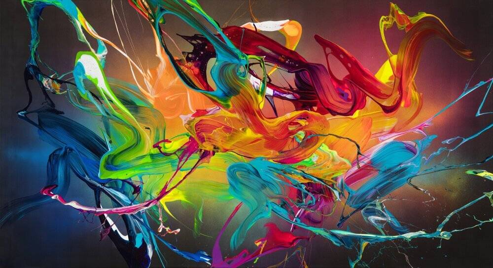 Original Gemälde abstrakt 120x220cm Action Painting expressionistisch handgefertigt Mischtechnik schwarz bunt orange hochwertig