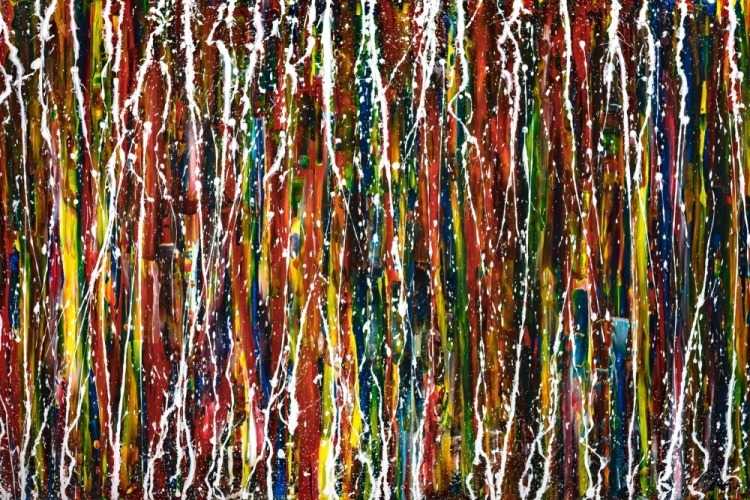 Abstraktes Original Gemälde 100x150cm Spachteltechnik Moderne Kunst handgefertigt Action Painting bunt rot blau Einzelstück
