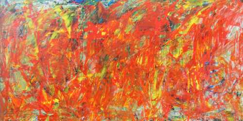 Abstraktes Acrylbild in orange und rot