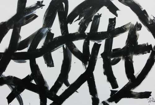 Modernes abstraktes Acrylbild in schwaz weiß minimalistisch