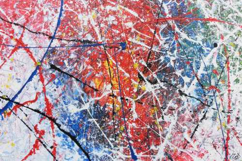 Modernes Acrylbild abstrakt in weiß rot blau 