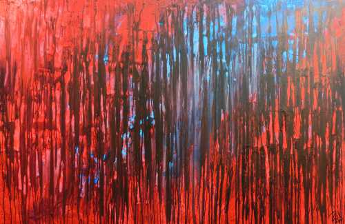 Abstraktes Acrylbild mit rot und blau sehr modern