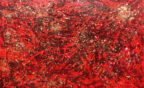 Modernes abstraktes Acrylbild in rot und gold