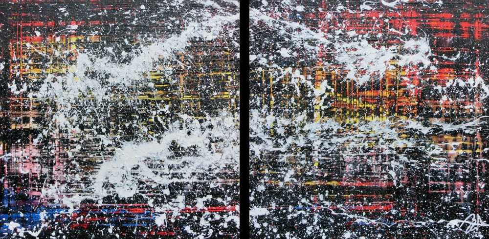 Modernes Gemälde abstrakt diptychon aus zwei Teilen