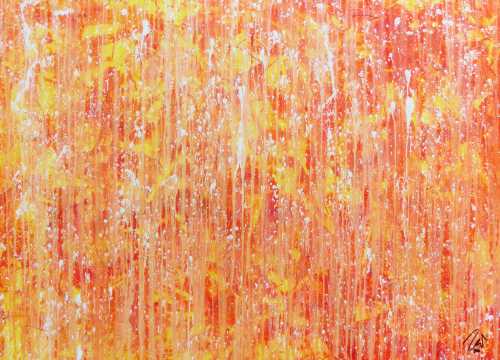 Abstraktes Acrylgemälde mit hellen orange Farben