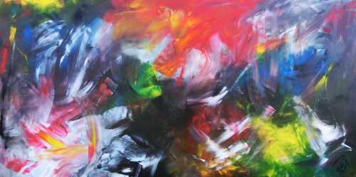 Abstraktes Acrylgemälde mit vielen Farben bunt und modern