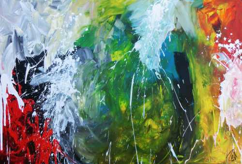 Abstraktes Acrylgemälde modern bunt viele Farben zeitgenössisch