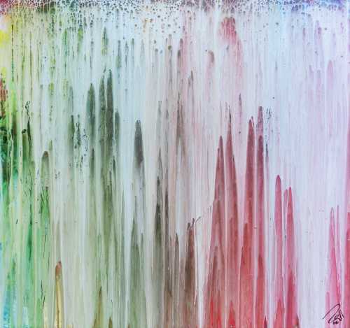 Abstraktes Gemälde helle Farben modern bunt Fließtechnik