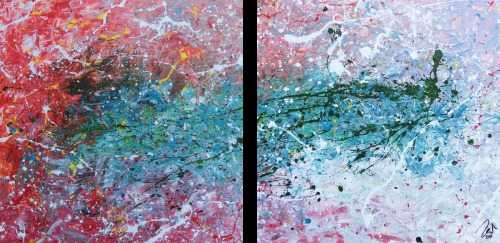 Abstraktes Gemälde modernes Acrylbild aus zwei Teilen helle Farben