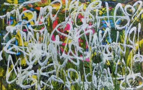 Abstraktes Acrylgemälde Graffiti Tags modern zeitgenössisch bunt und weiß