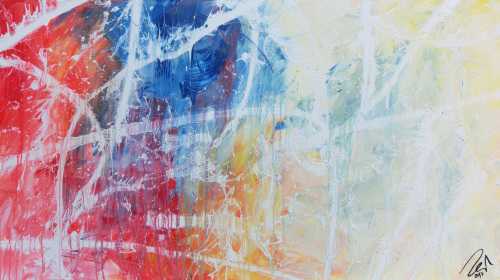 Modernes abstraktes Gemälde helle Farben bunt blau weiß rot gelb