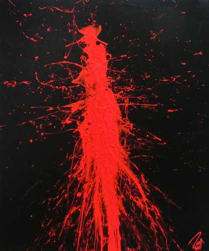 Minimalistisches abstraktes Gemälde modernes Acrylbild in schwarz rot Action Painting