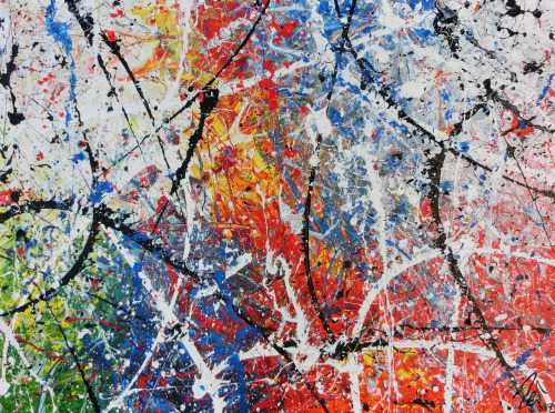 Abstraktes Acrylbild modern Actionpainting bunt viele Farben