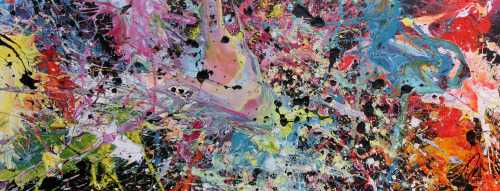 Abstraktes Gemälde sehr bunt Action Painting Spalsh Art starke Struktur sehr viele Farben