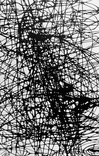 Abstraktes Acrylbild schwarz weiß minmalistisch schwarze Streifen sehr modern