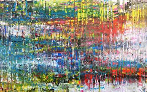 Abstraktes Acrylbild sehr bunt in Spachteltechnik modern