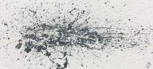 Abstraktes Acrylbild Actionpainting schlicht weiß grau beige